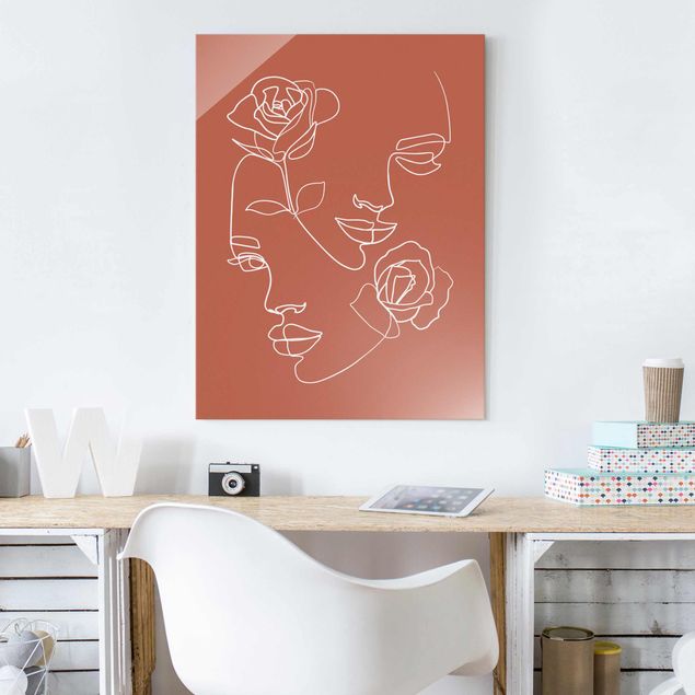Glastavlor rosor Line Art Faces Women Roses Copper