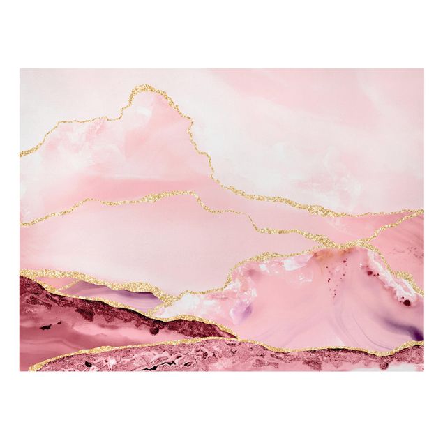 Canvastavlor konstutskrifter Abstract Mountains Pink With Golden Lines