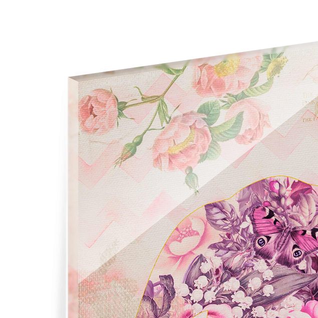 Tavlor blommor  Vintage Collage - Pink Flowers Elephant