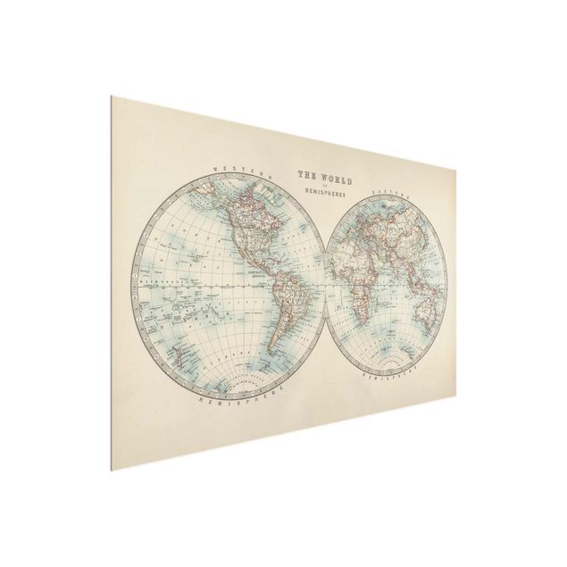 Tavlor världskartor Vintage World Map The Two Hemispheres