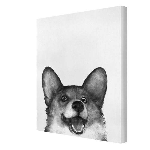 Canvastavlor konstutskrifter Illustration Dog Corgi Black And White Painting