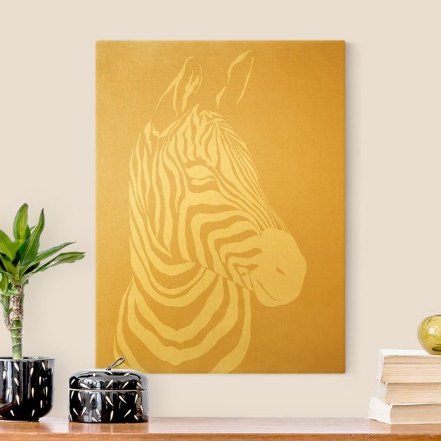 Leinwand Gold Safari Animals - Portrait Zebra Beige