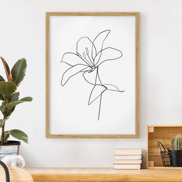 Tavlor med ram konstutskrifter Line Art Flower Black White