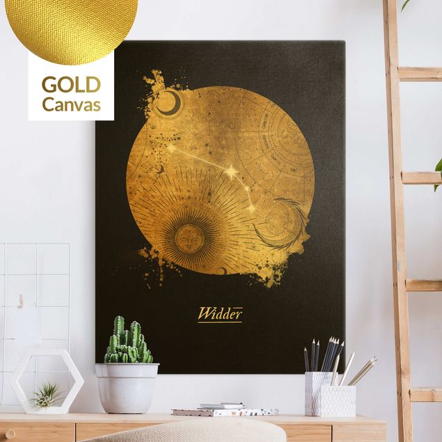 Leinwand Gold Zodiac Sign Aries Gray Gold