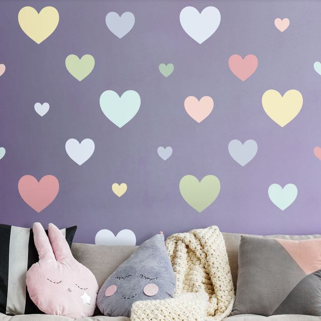 Autocolantes de parede amor 85 Hearts Pastel Set
