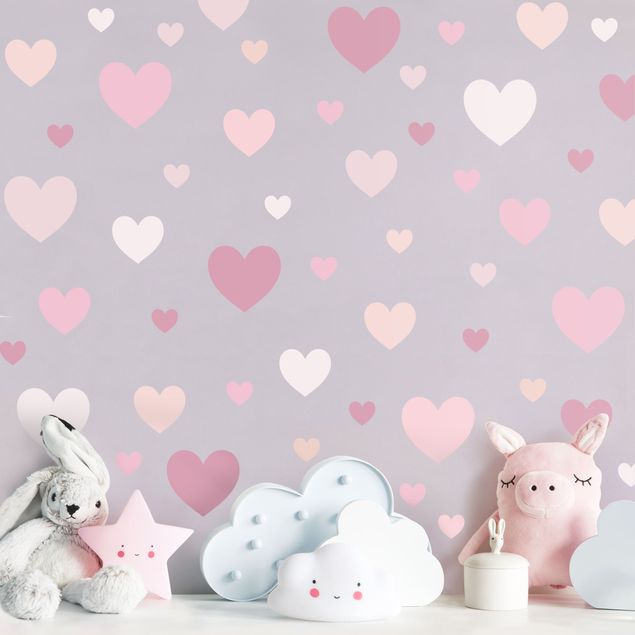 Autocolantes de parede amor 85 hearts pink set
