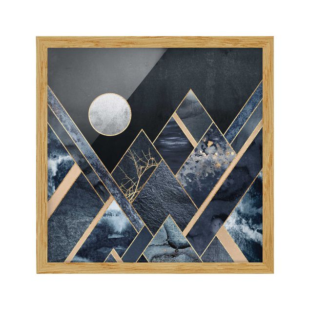 Tavlor med ram abstrakt Golden Moon Abstract Black Mountains