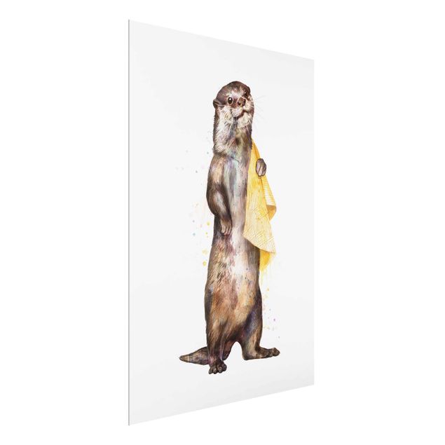 Tavlor konstutskrifter Illustration Otter With Towel Painting White