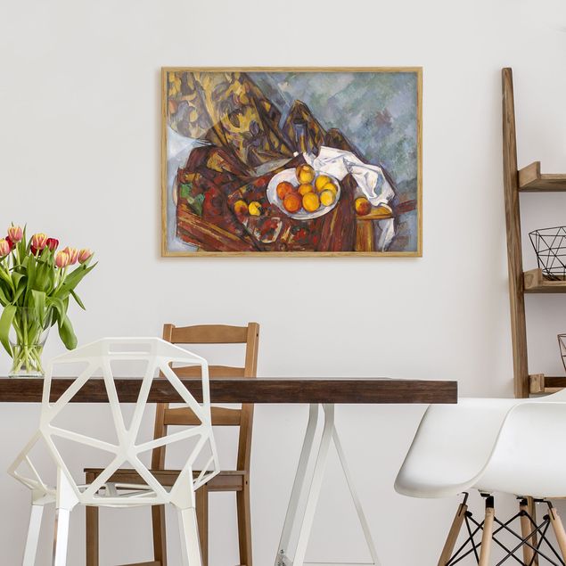 Tavlor med ram konstutskrifter Paul Cézanne - Still Life, Flower Curtain, And Fruits