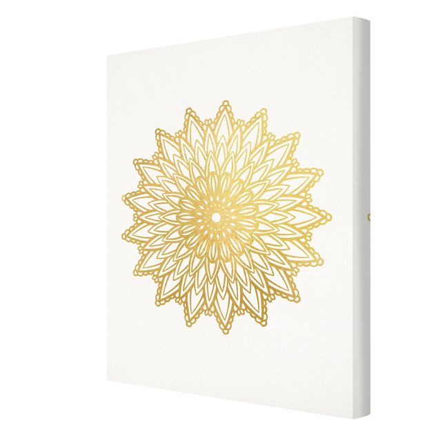 Canvastavlor Mandala Sun Illustration White Gold