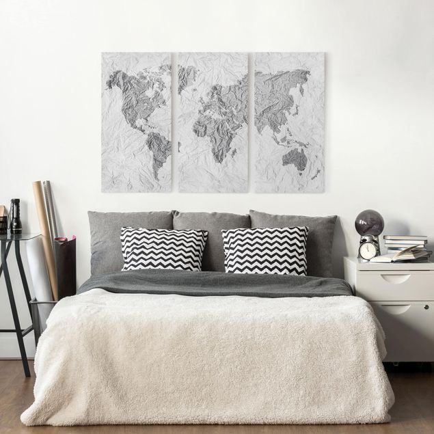 Canvastavlor bergen Paper World Map White Grey