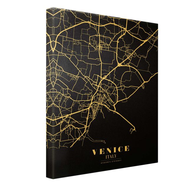 Canvastavlor Venice City Map - Classic Black