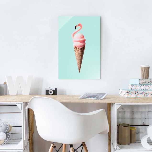 Glastavlor djur Ice Cream Cone With Flamingo