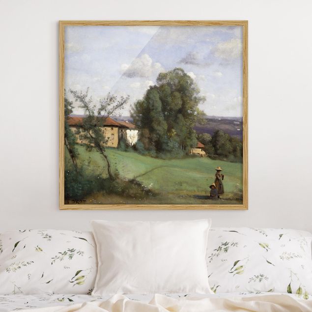 Tavlor med ram konstutskrifter Jean-Baptiste Camille Corot - A Farm in Dardagny