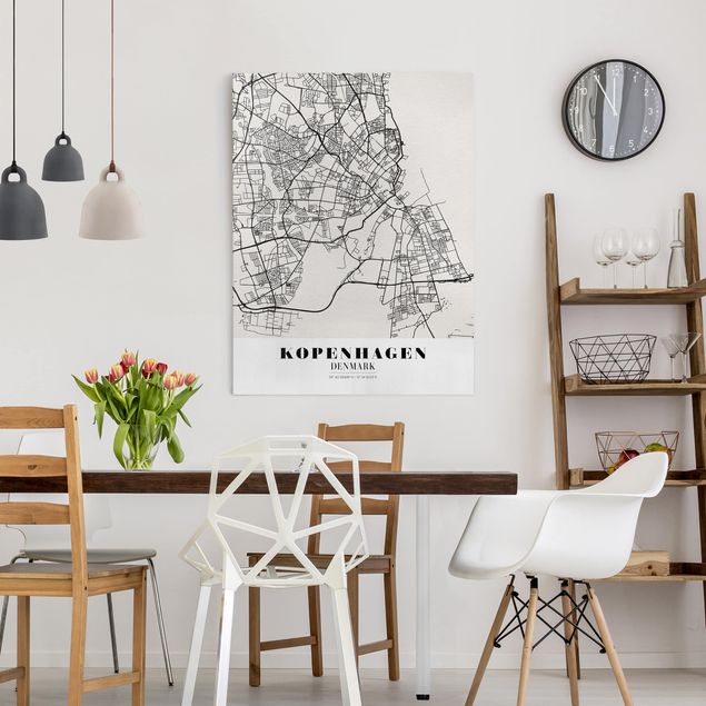 Canvastavlor svart och vitt Copenhagen City Map - Classic