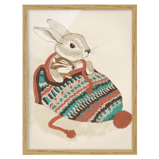 Tavlor modernt Illustration Cuddly Santander Rabbit In Hat