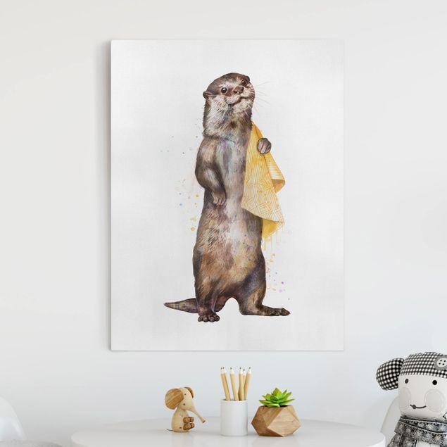 Tavlor Illustration Otter With Towel Painting White