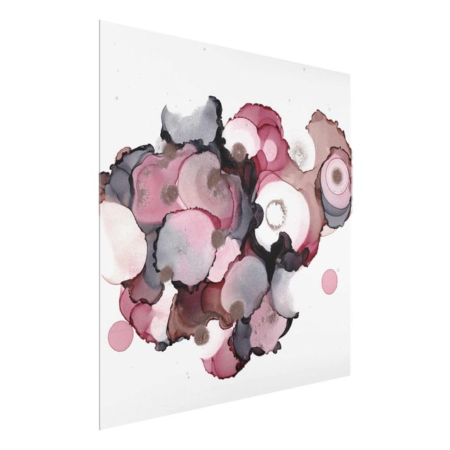 Tavlor abstrakt Pink Beige Drops With Pink Gold