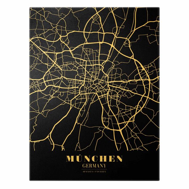 Tavlor svart och vitt Munich City Map - Classic Black