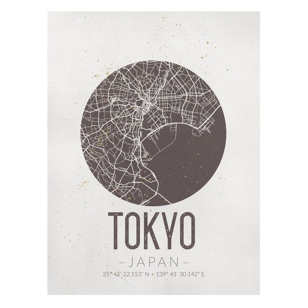 Canvastavlor världskartor Tokyo City Map - Retro