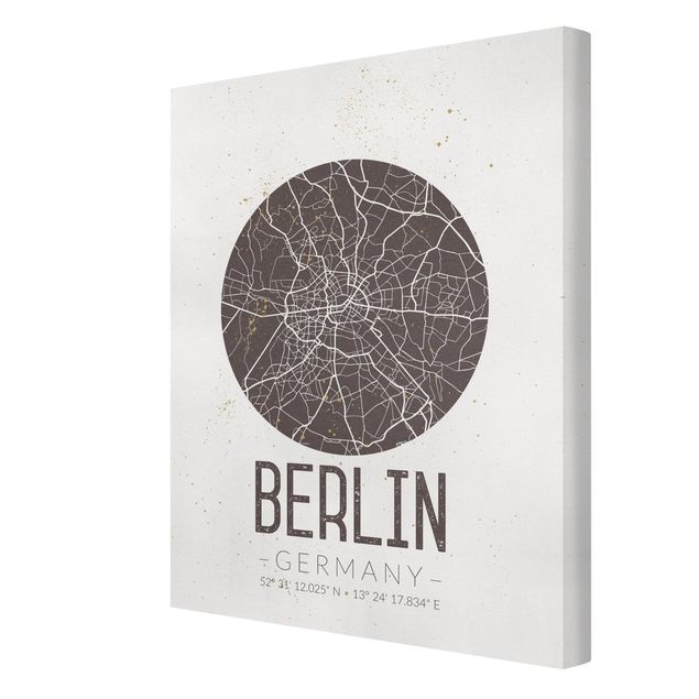 Tavlor svart och vitt City Map Berlin - Retro
