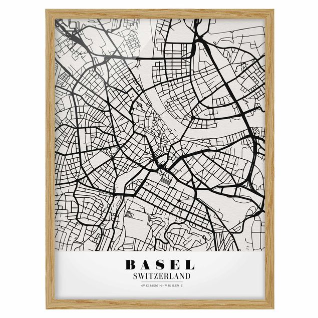 Tavlor med ram ordspråk Basel City Map - Classic