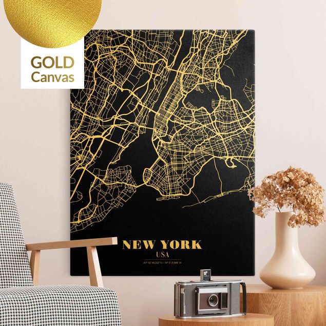 Canvastavlor New York New York City Map - Classic Black
