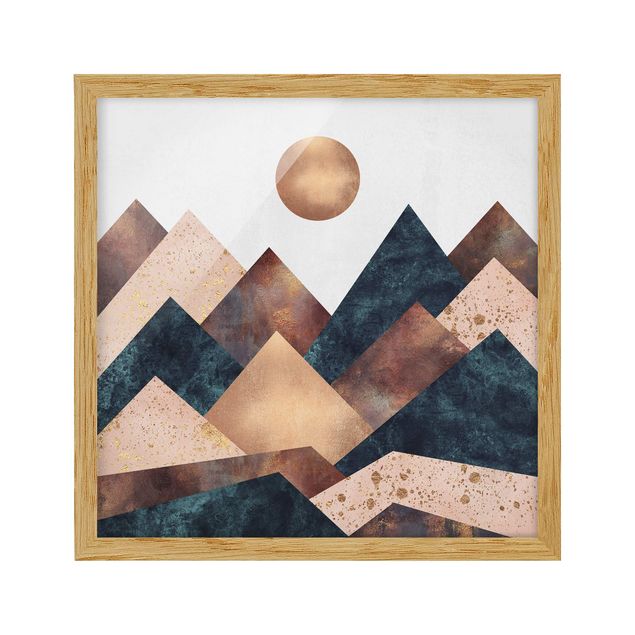 Tavlor med ram abstrakt Geometric Mountains Bronze
