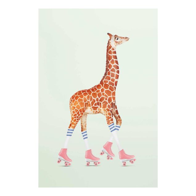 Glastavlor djur Giraffe With Roller Skates