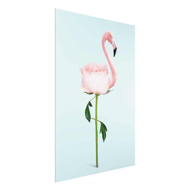 Glastavlor blommor  Flamingo With Rose