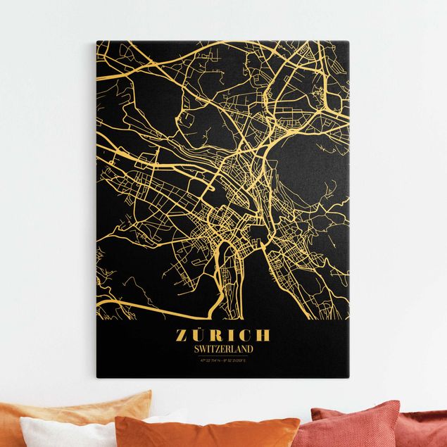 Kök dekoration Zurich City Map - Classic Black