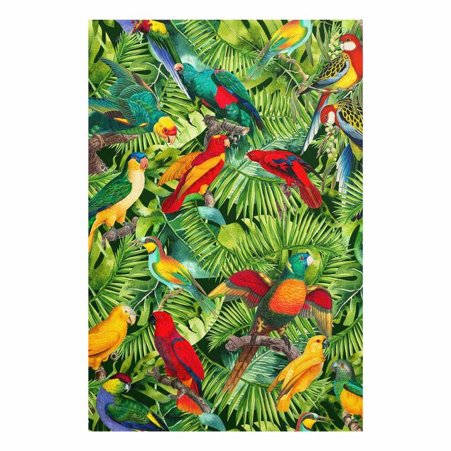 Tavlor blommor  Colourful Collage - Parrots In The Jungle
