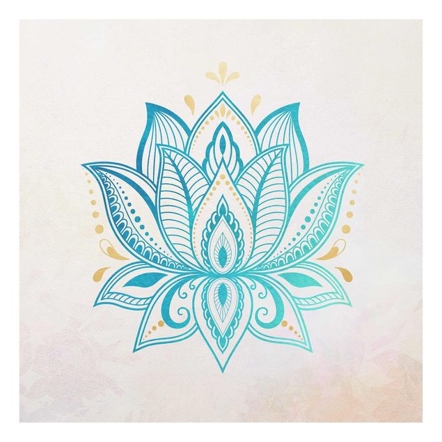 Tavlor blå Lotus Illustration Mandala Gold Blue