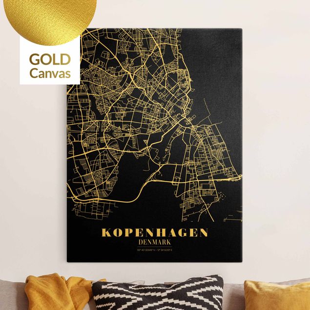 Canvastavlor svart och vitt Copenhagen City Map - Classic Black