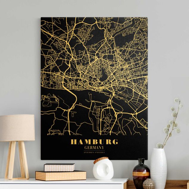 Canvastavlor svart och vitt Hamburg City Map - Classic Black