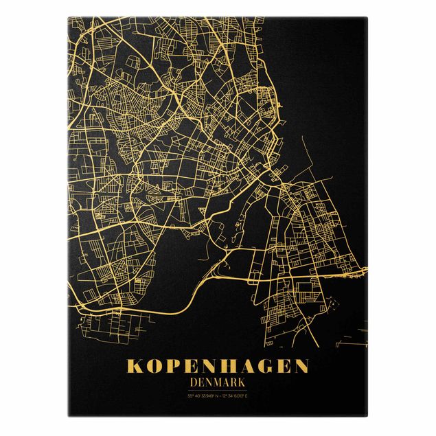 Canvastavlor Copenhagen City Map - Classic Black