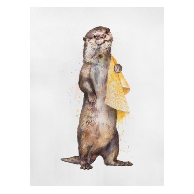 Canvastavlor djur Illustration Otter With Towel Painting White