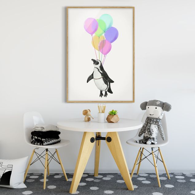Tavlor med ram djur Illustration Penguin Pastel Balloons