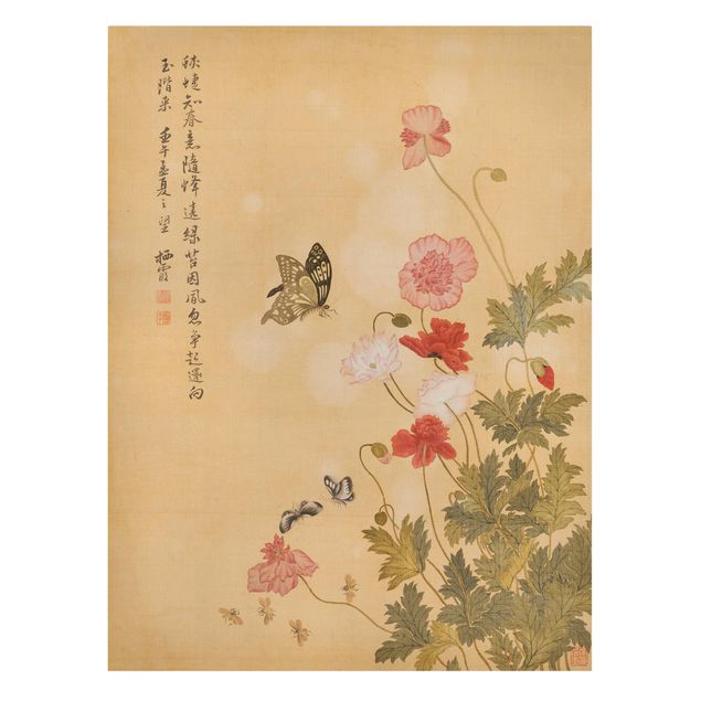Konstutskrifter Yuanyu Ma - Poppy Flower And Butterfly