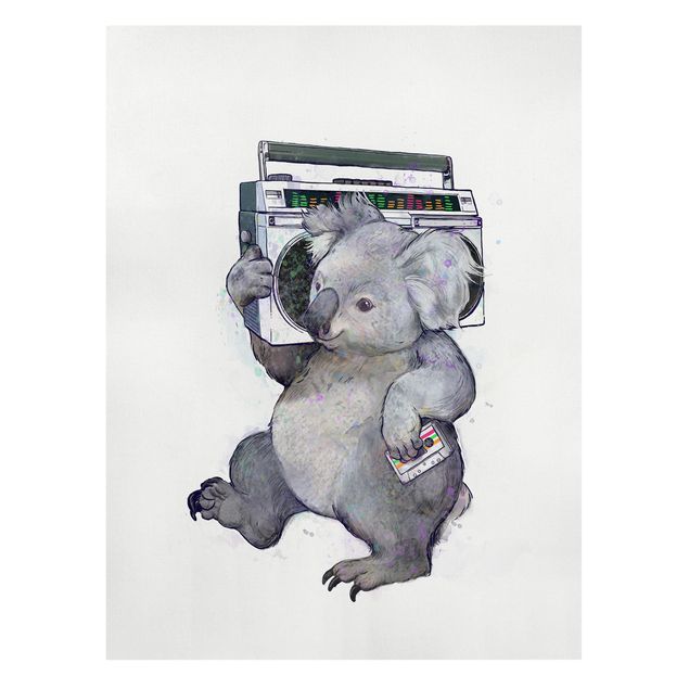 Canvastavlor bergen Illustration Koala With Radio Painting