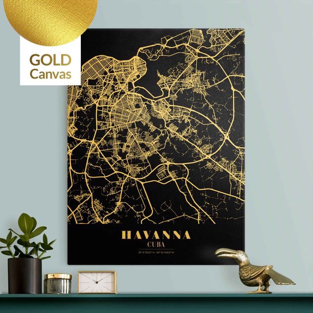 Canvastavlor världskartor Havana City Map - Classic Black