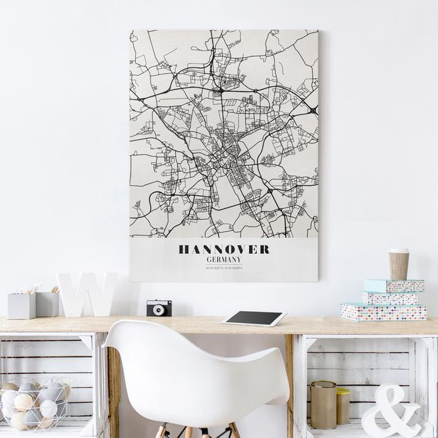 Canvastavlor svart och vitt Hannover City Map - Classic