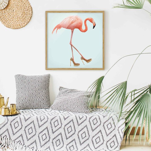 Tavlor med ram djur Flamingo With High Heels