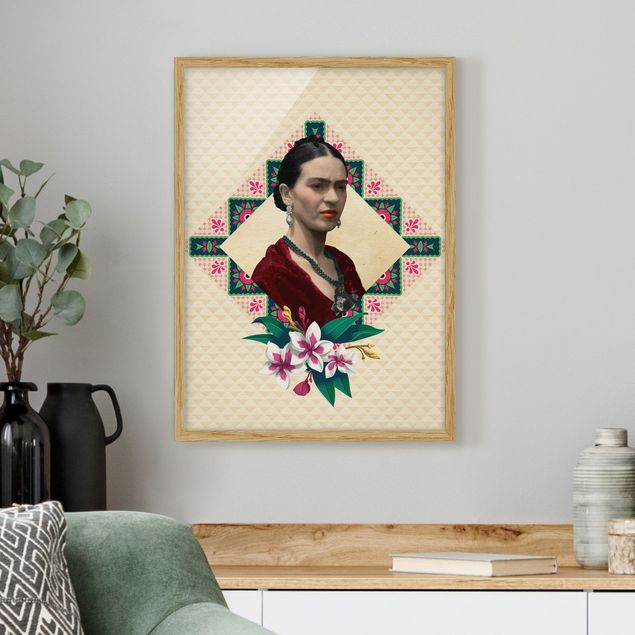 Tavlor med ram konstutskrifter Frida Kahlo - Flowers And Geometry