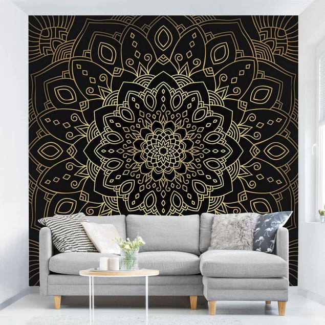 Kök dekoration Mandala Flower Pattern Gold Black