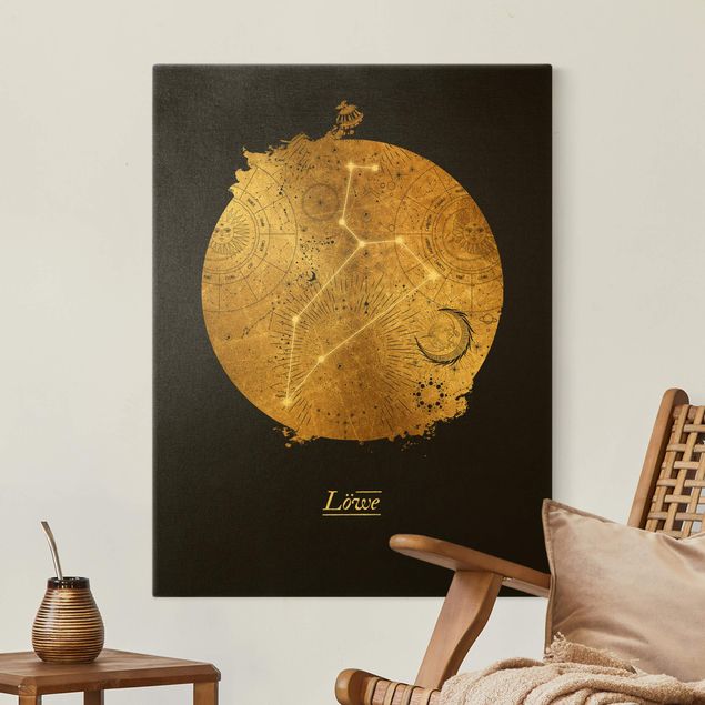 Canvastavlor lejon Zodiac Sign Leo Gray Gold