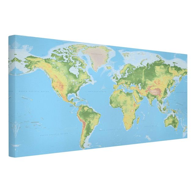 Canvastavlor världskartor Physical World Map