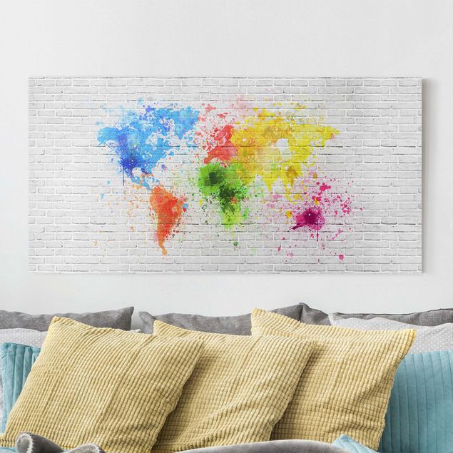Kök dekoration White Brick Wall World Map
