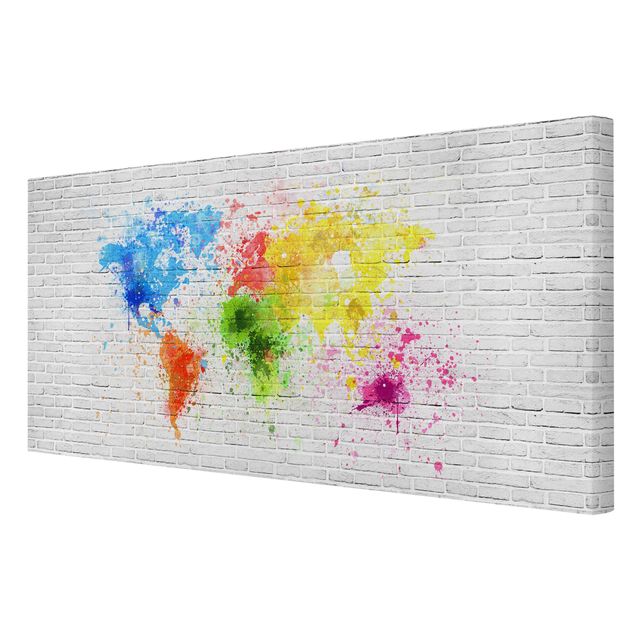 Tavlor färgglada White Brick Wall World Map