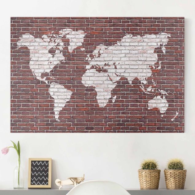 Canvastavlor sten utseende Brick World Map